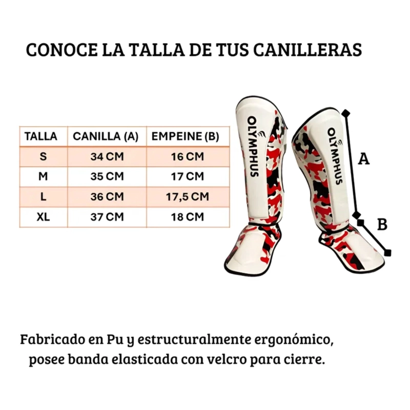 CANILLERA CON EMPEINERA ARTES MARCIALES OLYMPHUS CUERO / POLIURETANO PRO - 3