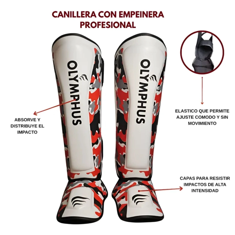 CANILLERA CON EMPEINERA ARTES MARCIALES OLYMPHUS CUERO / POLIURETANO PRO - 4