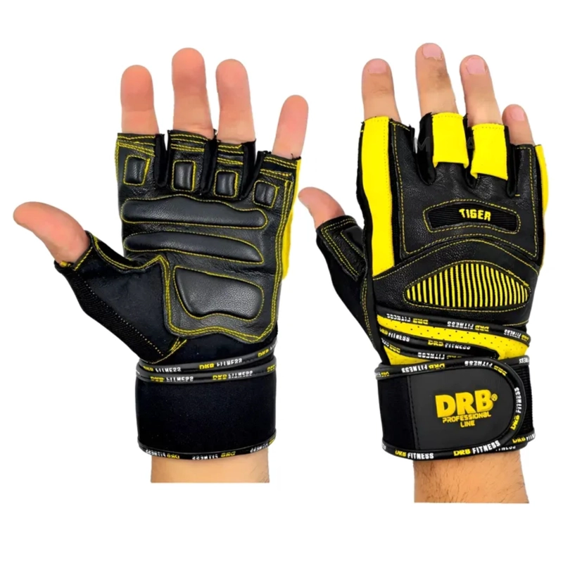 GUANTES GIMNASIO DRB TIGER CUERO CON MUÑEQUERA PESAS - 3