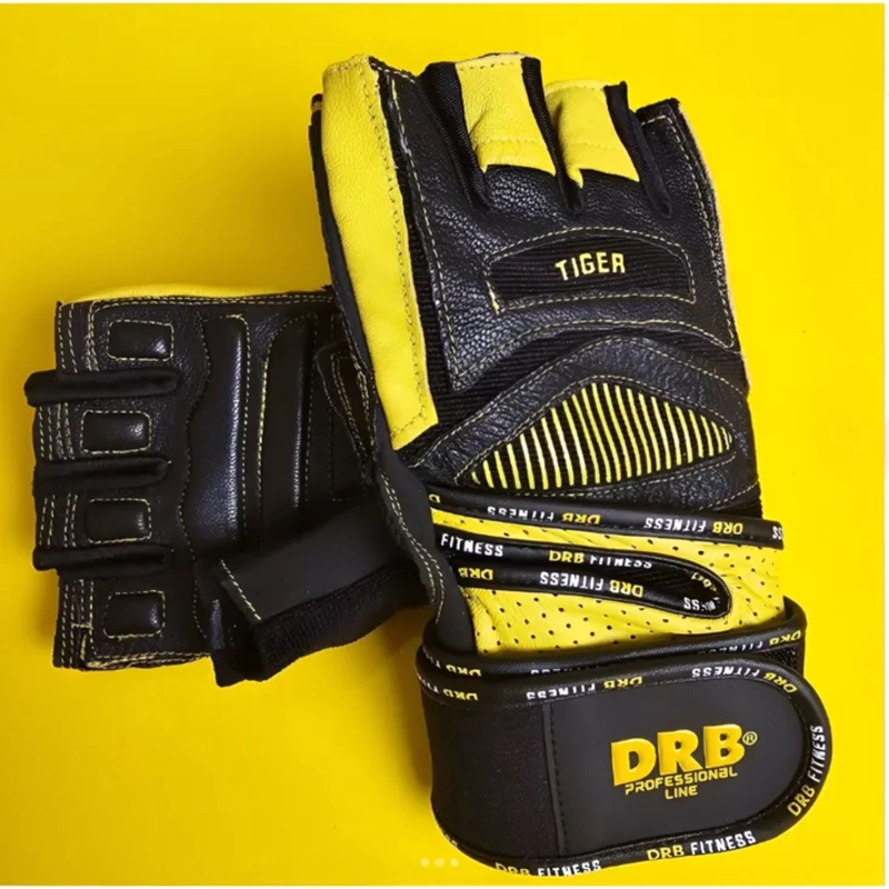 GUANTES GIMNASIO DRB TIGER CUERO CON MUÑEQUERA PESAS - 5