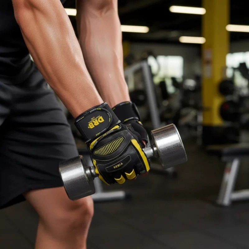 GUANTES GIMNASIO DRB TIGER CUERO CON MUÑEQUERA PESAS - 8