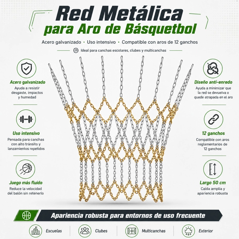 RED MALLA BASKETBALL DRB ACERO METÁLICA PARA ARO OFICIAL - 3