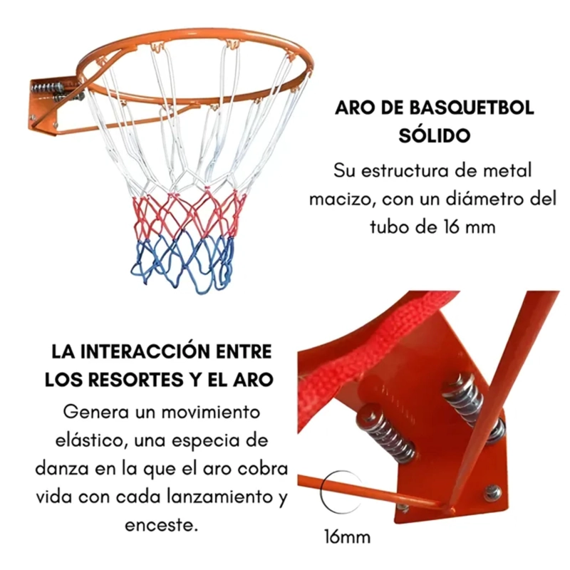 ARO BASQUETBOL UK TIME ACERO INOXIDABLE MACIZO RETRÁCTIL INCLUYE RESORTE + RED - 2