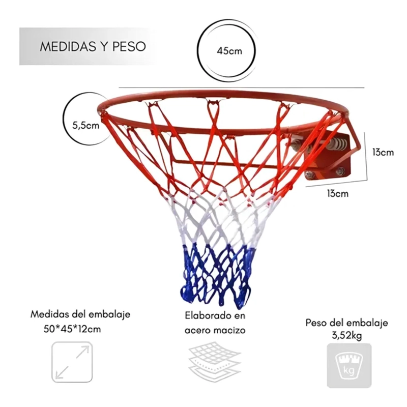 ARO BASQUETBOL UK TIME ACERO INOXIDABLE MACIZO RETRÁCTIL INCLUYE RESORTE + RED - 3