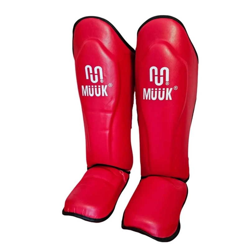 CANILLERA CON EMPEINERA KICK BOXING MMA MUUK CUERO / POLIURETANO PRO ROJO - 1