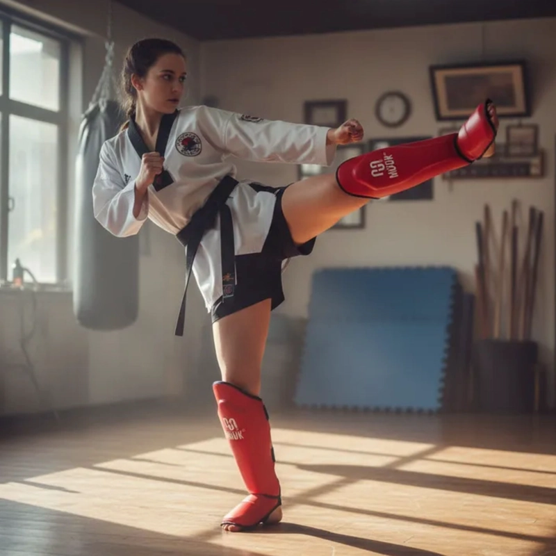 CANILLERA CON EMPEINERA KICK BOXING MMA MUUK CUERO / POLIURETANO PRO ROJO - 6