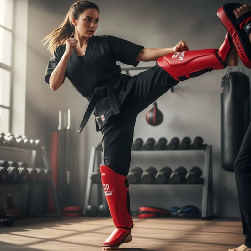 CANILLERA CON EMPEINERA KICK BOXING MMA MUUK CUERO / POLIURETANO PRO ROJO - 7