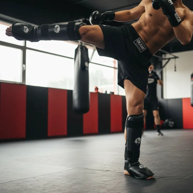 CANILLERA KICKBOXING ARTES MARCIALES CUERO / POLIURETANO OKAMI CON EMPEINERA PRO - 4
