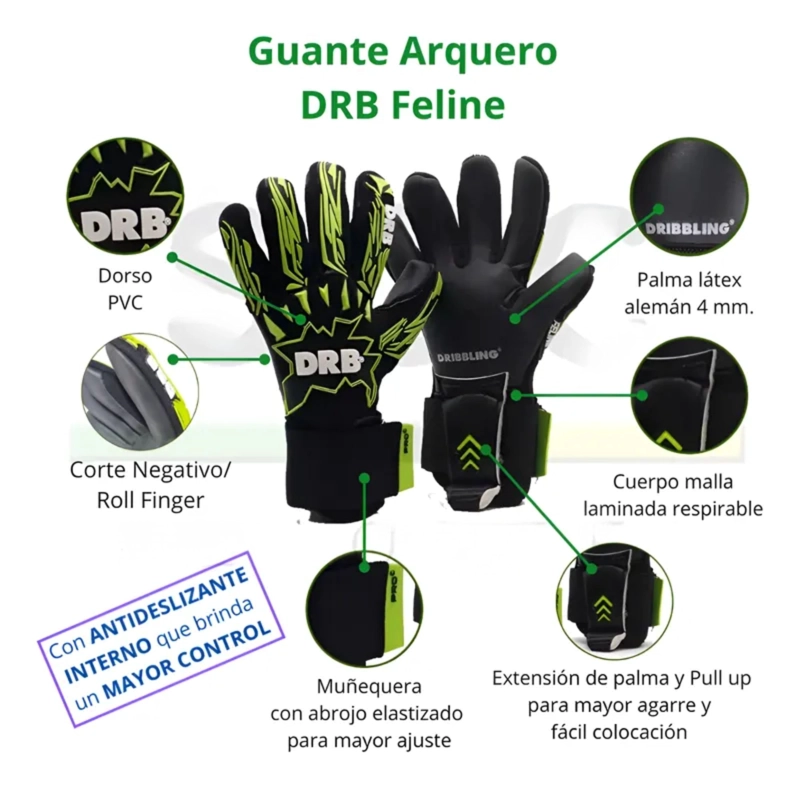 GUANTES ARQUERO DRB PORTERO FUTBOL FELINE PRO LATEX ALEMAN - 4