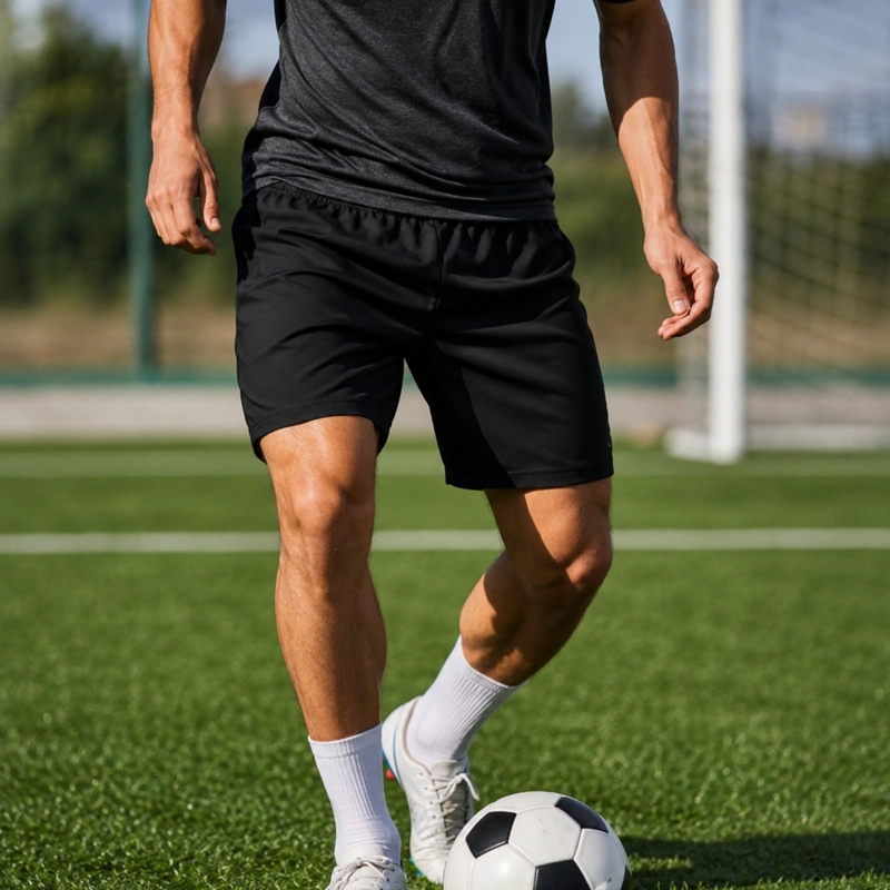 SHORT FUTBOL LISO NEGRO COSTURAS REFORZADAS POLIESTER - 6