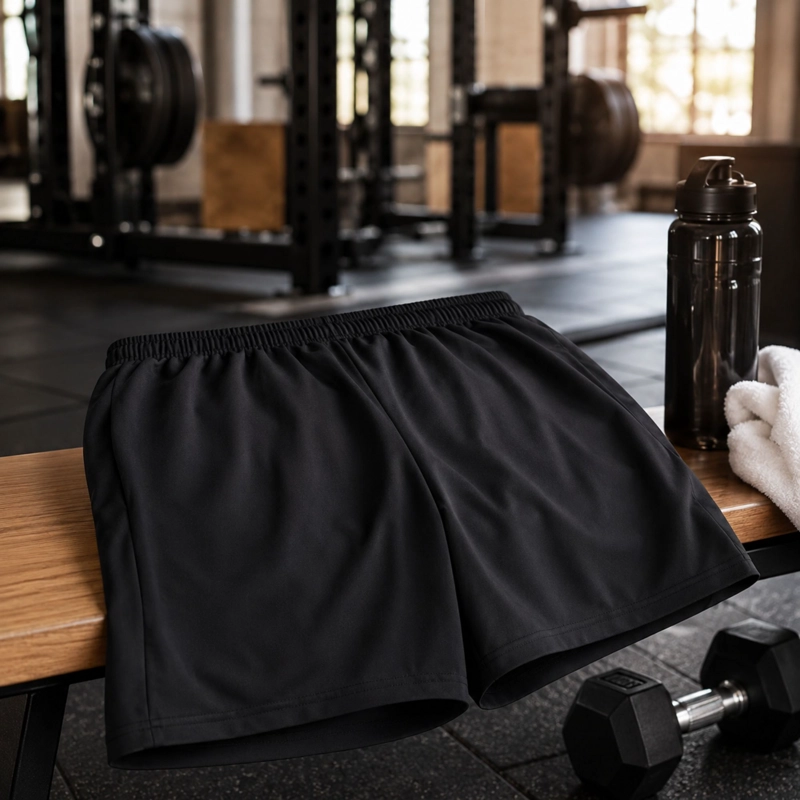 SHORT FUTBOL LISO NEGRO COSTURAS REFORZADAS POLIESTER - 7