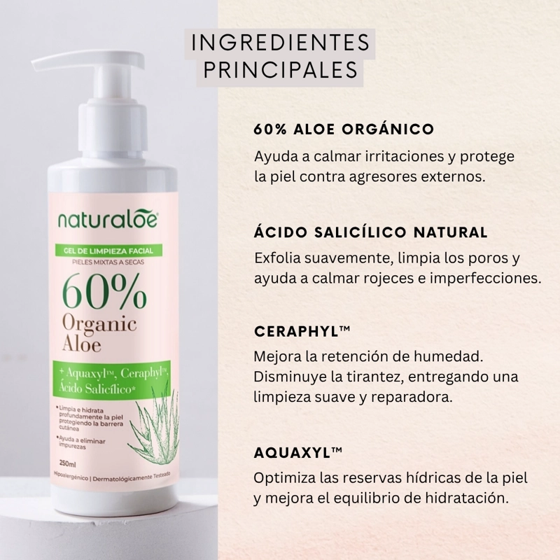 GEL LIMPIADOR ROSTRO NATURALOE PIEL MIXTA A SECA 250 ML - 3