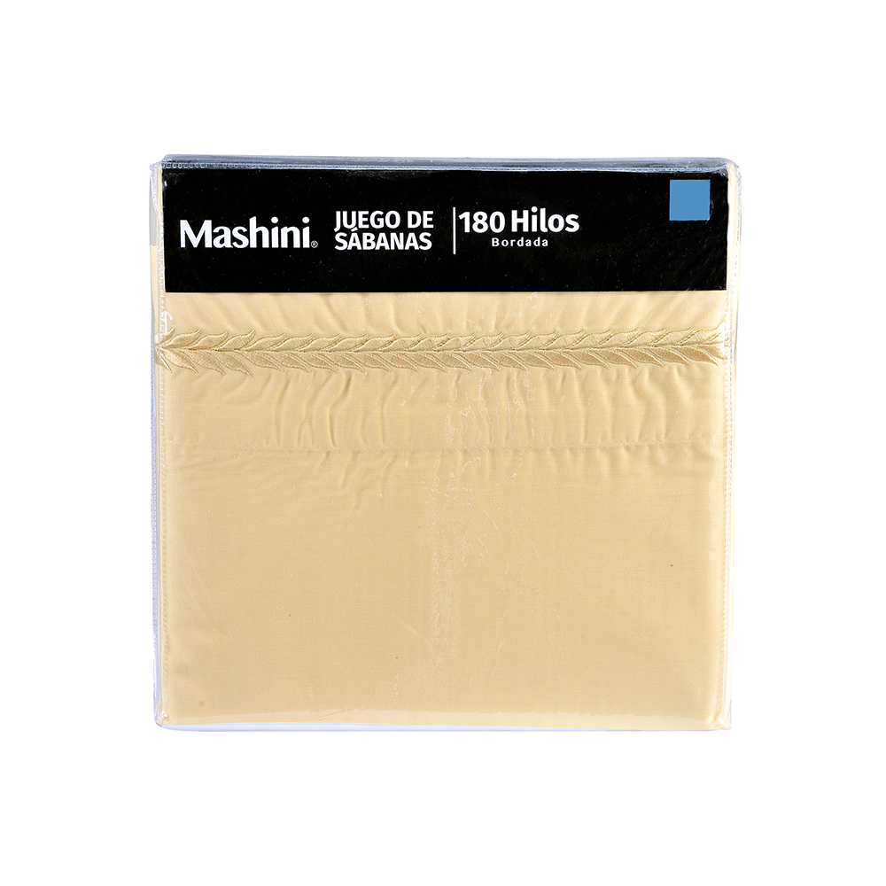 SET SÁBANA MASHINI RAMAS 2 PLAZAS 180 HILOS AMARILLO BORDADA - 3