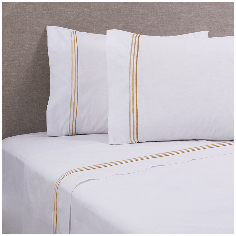 SABANA BORDADA 144 HILOS 2 P LINE BEIGE - 1