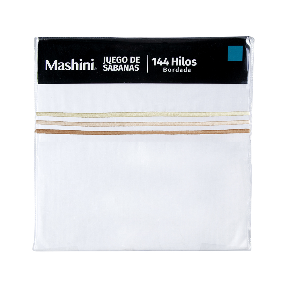 SABANA BORDADA 144 HILOS 2 P LINE BEIGE - 3
