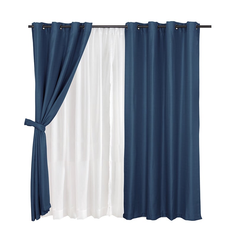 SET CORTINA JQD RUSTICA 8PZAS ARGOLLA 140X220 AZUL - 1