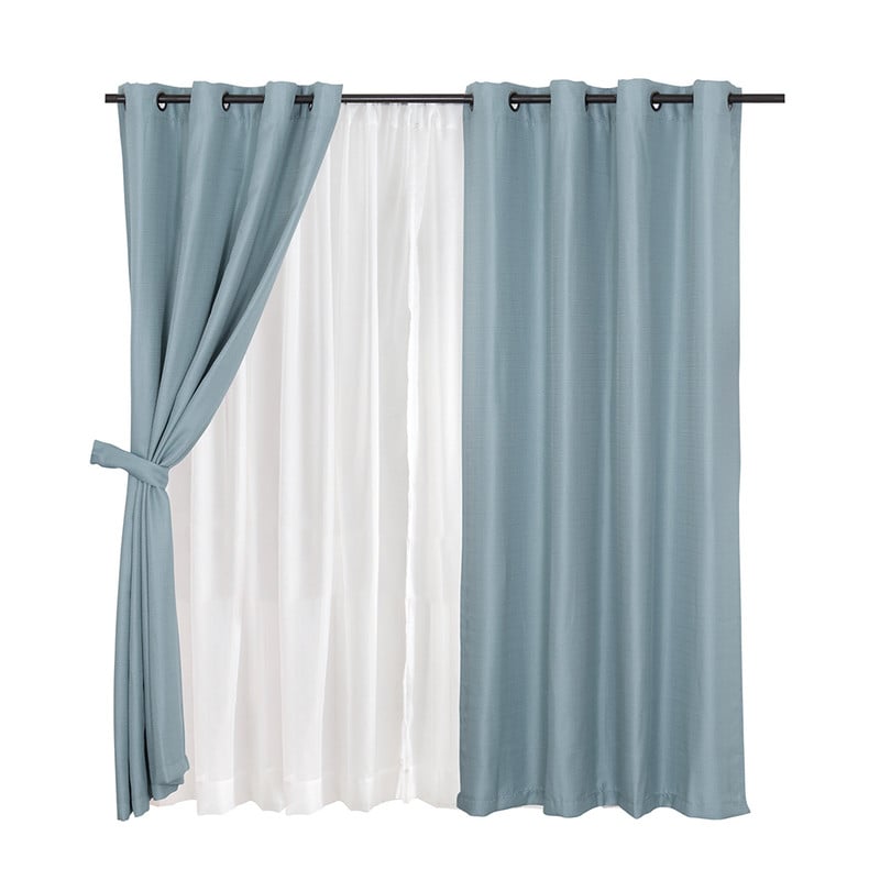 SET CORTINA JQD RUSTICA 8PZAS ARGOLLA 140X220 TURQ - 1