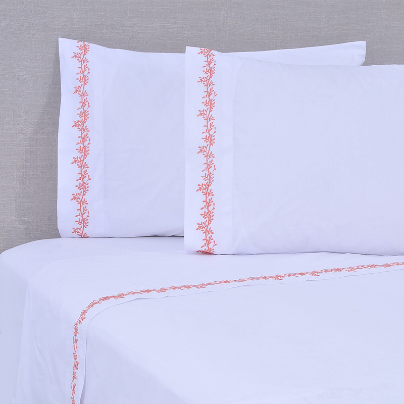 SÁBANAS MASHINI RAMAS 2 PLAZAS 180 HILOS ROSADO BORDADAS BRODERIE - 1