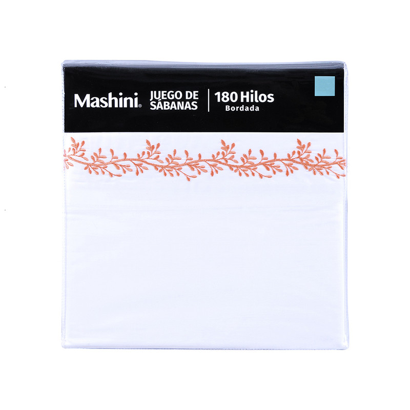 SÁBANAS MASHINI RAMAS 2 PLAZAS 180 HILOS ROSADO BORDADAS BRODERIE - 3