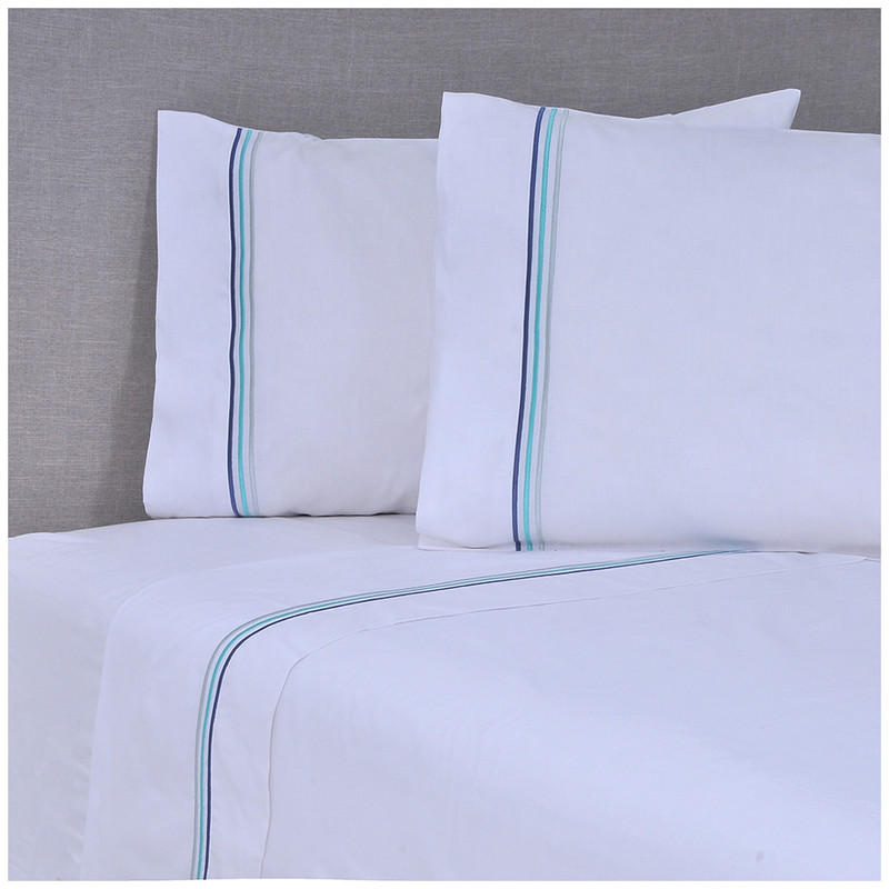 SABANA 144 HILOS BORDADAS BRODERIEKING LINE AZUL - 1