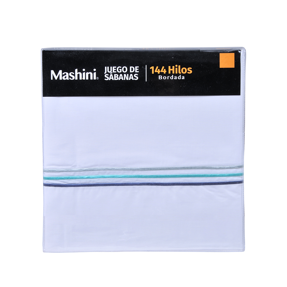 SABANA 144 HILOS BORDADAS BRODERIEKING LINE AZUL - 3