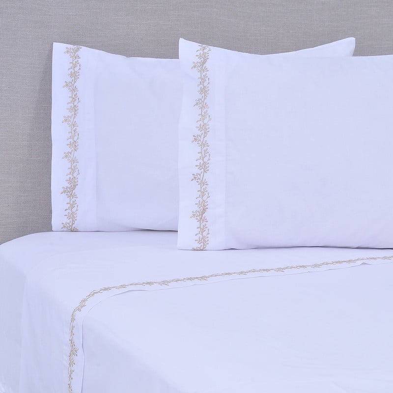 SABANA 180 HILOS BORDADAS BRODERIE 2 P RAMAS BEIGE - 1