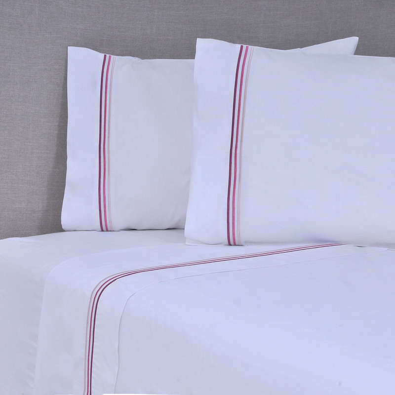 SÁBANAS MASHINI LINE SUPERKING 144 HILOS ROSADO BORDADAS BRODERIE - 1
