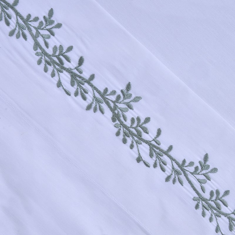 SABANA 180 HILOS BORDADAS BRODERIE KING RAMAS VERDE - 2
