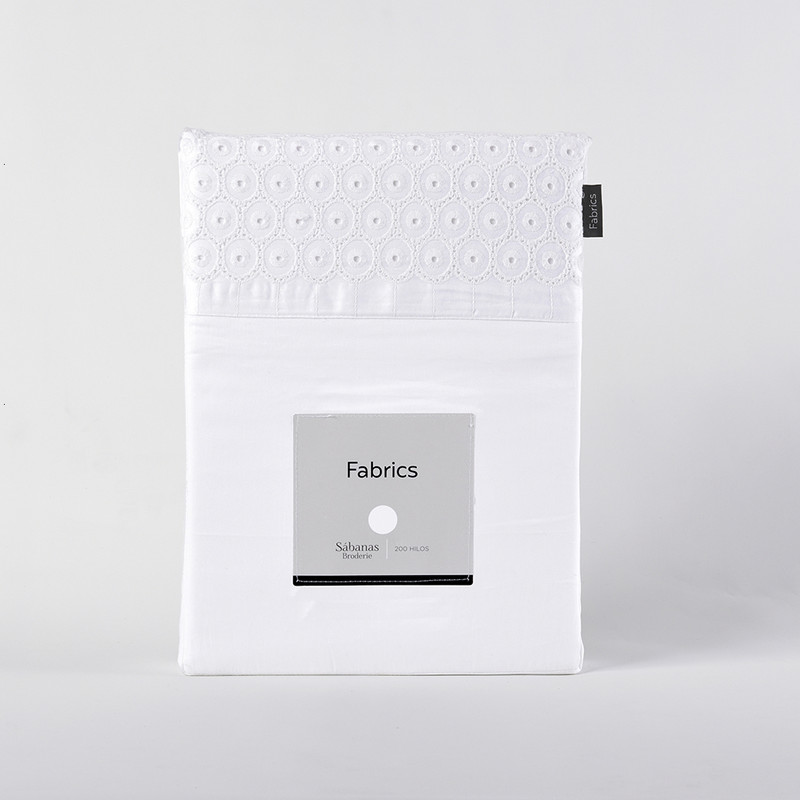SÁBANAS FABRICS LINGE 1.5 PLAZAS 200 HILOS BLANCO BRODERIE BORDADA - 3