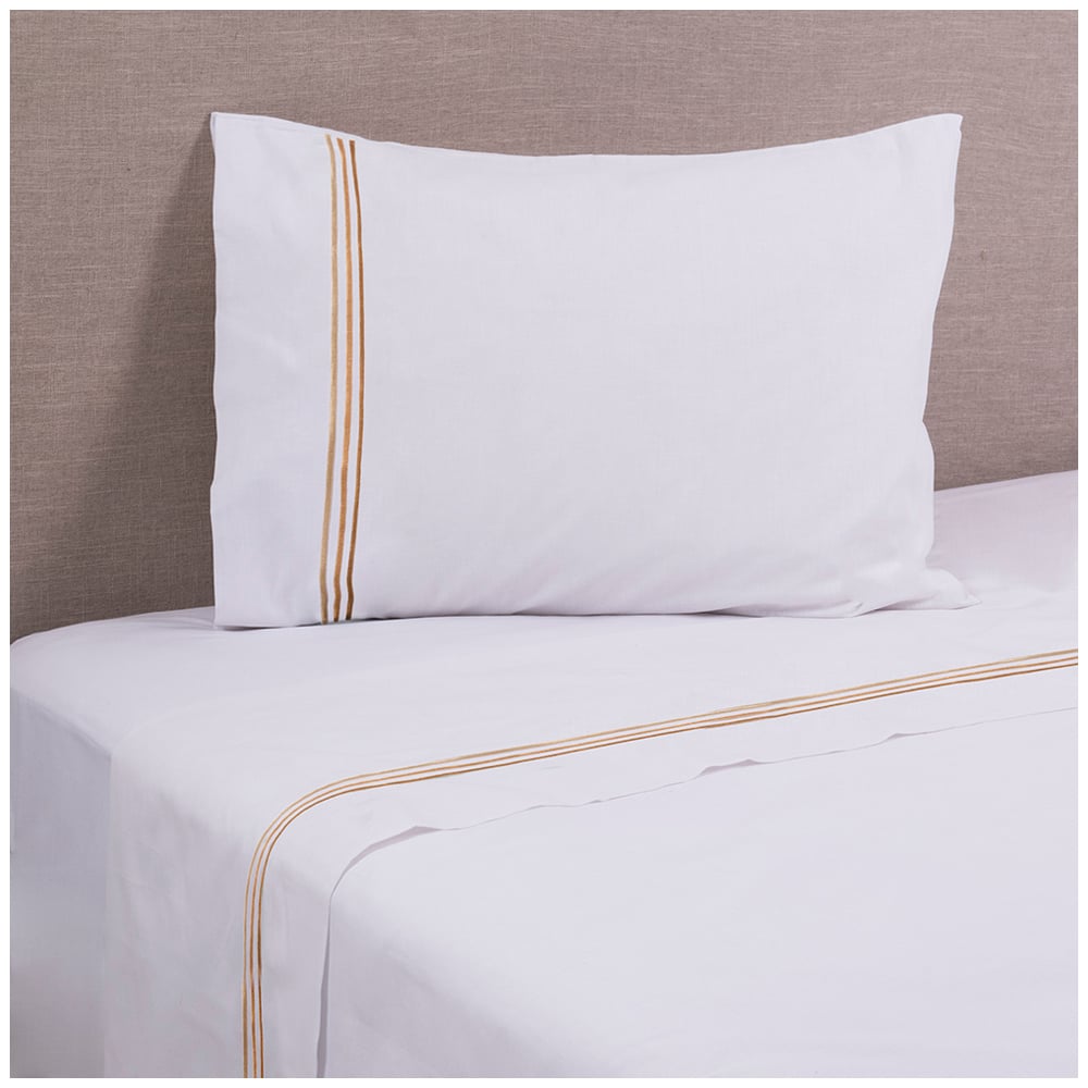 SÁBANAS MASHINI LINE 1.5 PLAZAS 144 HILOS BEIGE BORDADAS BRODERIE - 1
