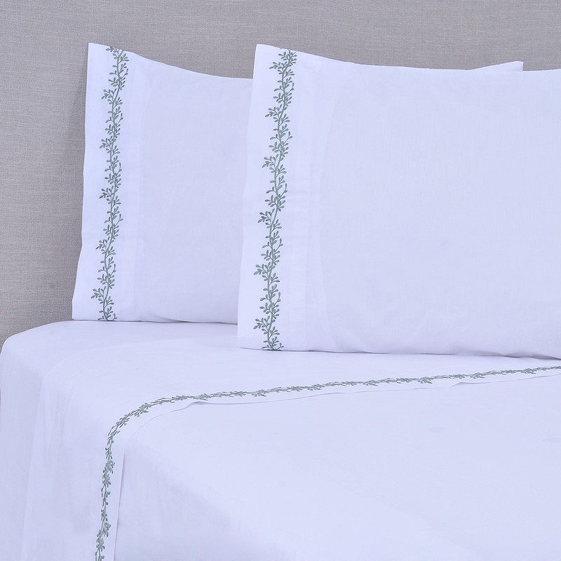 SABANA 180 HILOS BORDADAS BRODERIE 2 P RAMAS VERDE - 1