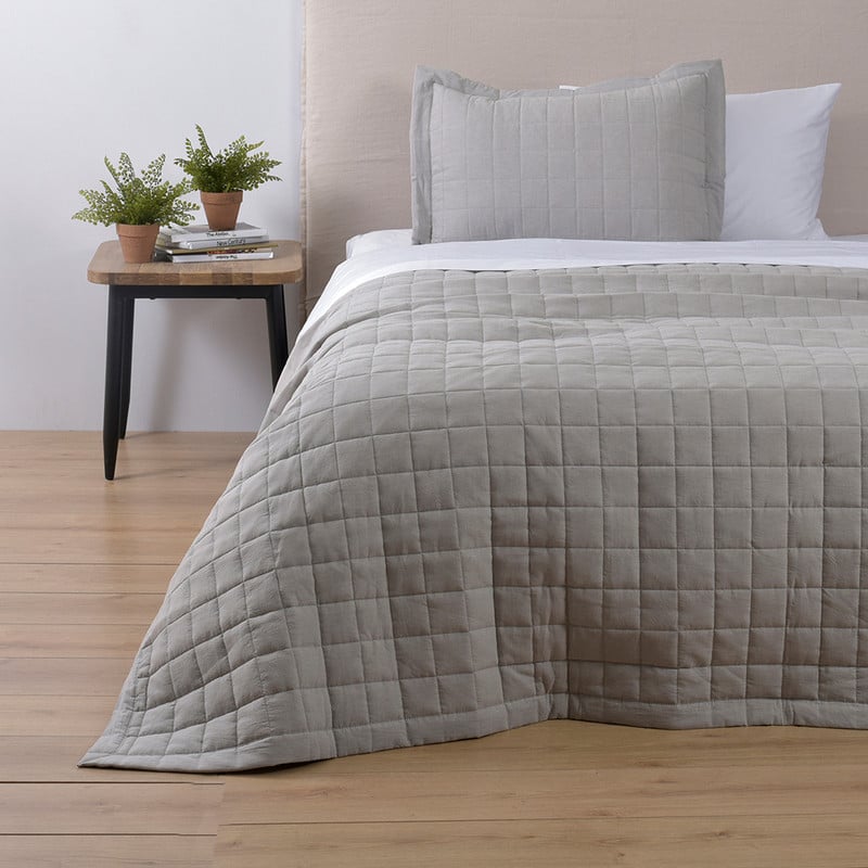 CUBRECAMA FABRICS ALGODÓN VERDE LISO MELANGE 1.5 PL PERLA - 1