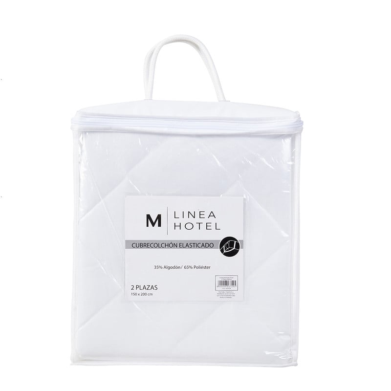 CUBRECOLCHÓN MASHINI BLANCO LISO ELASTICADO. LINEA HOTEL 1.5 P - 2