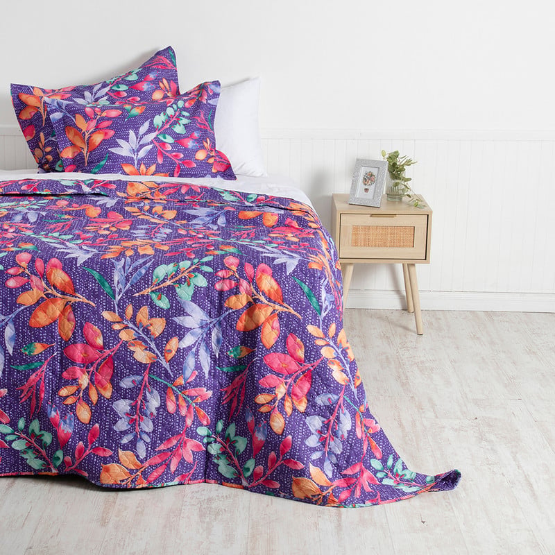 CUBRECAMA QUILT CORDOBA ESTAMPADO 2P LEAVES - 1