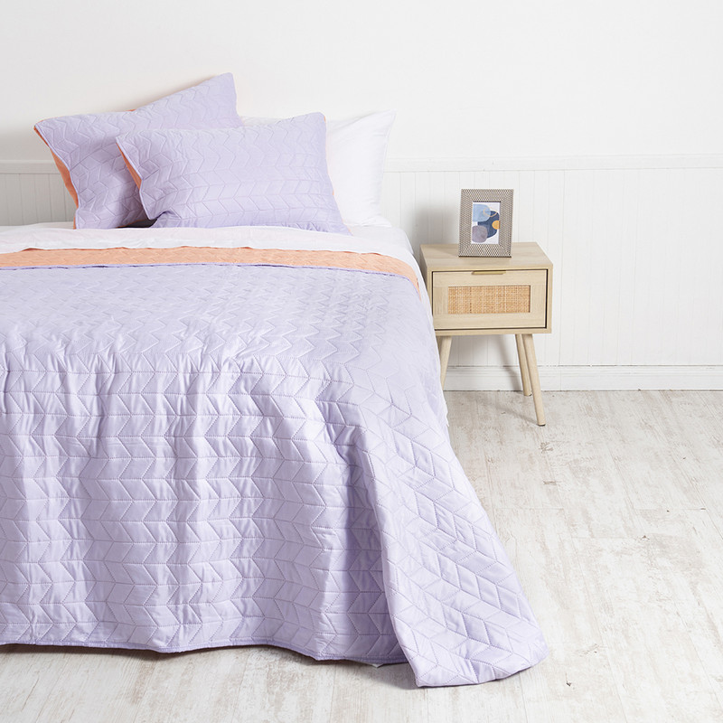 CUBRECAMA MASHINI 2 PLAZAS LILA LISO QUILT NARANJO - 1