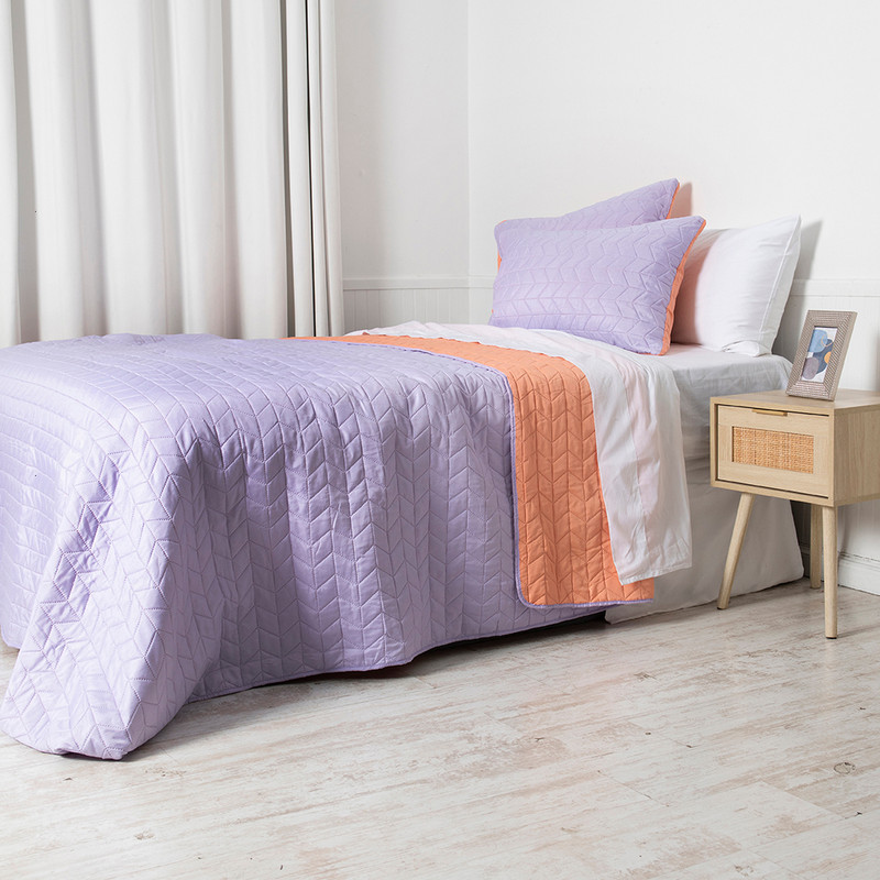 CUBRECAMA MASHINI 2 PLAZAS LILA LISO QUILT NARANJO - 2