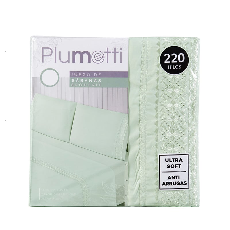 SÁBANAS PLUMETTI KING VERDE BRODERIE BORDADA - 4