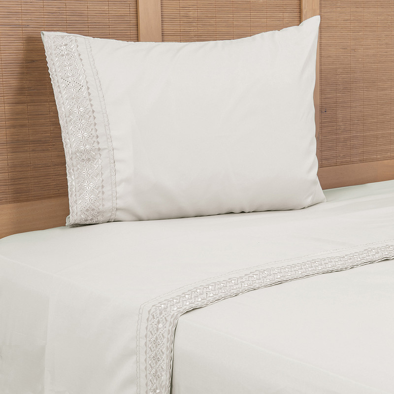 SÁBANAS PLUMETTI 1.5 PLAZAS BEIGE BRODERIE BORDADA - 1
