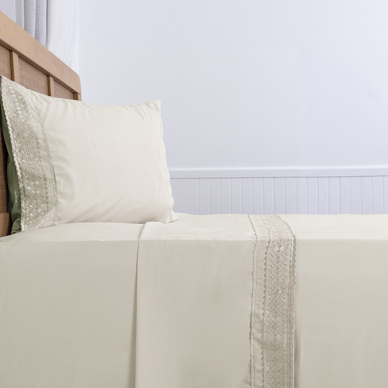 SÁBANAS PLUMETTI 1.5 PLAZAS BEIGE BRODERIE BORDADA - 2