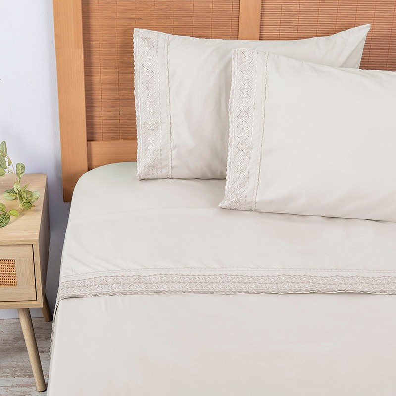 SÁBANAS PLUMETTI KING BEIGE BRODERIE BORDADA - 1