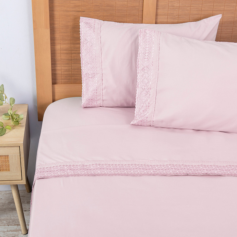 SÁBANAS PLUMETTI KING ROSADO BRODERIE BORDADA - 1