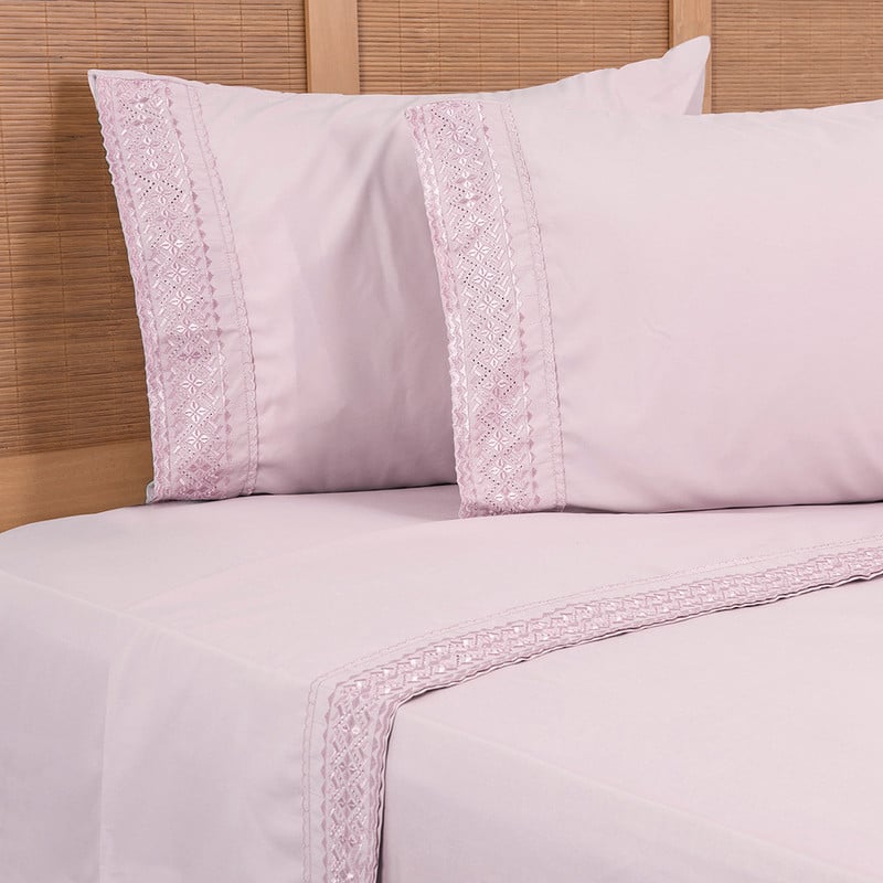 SÁBANAS PLUMETTI KING ROSADO BRODERIE BORDADA - 3
