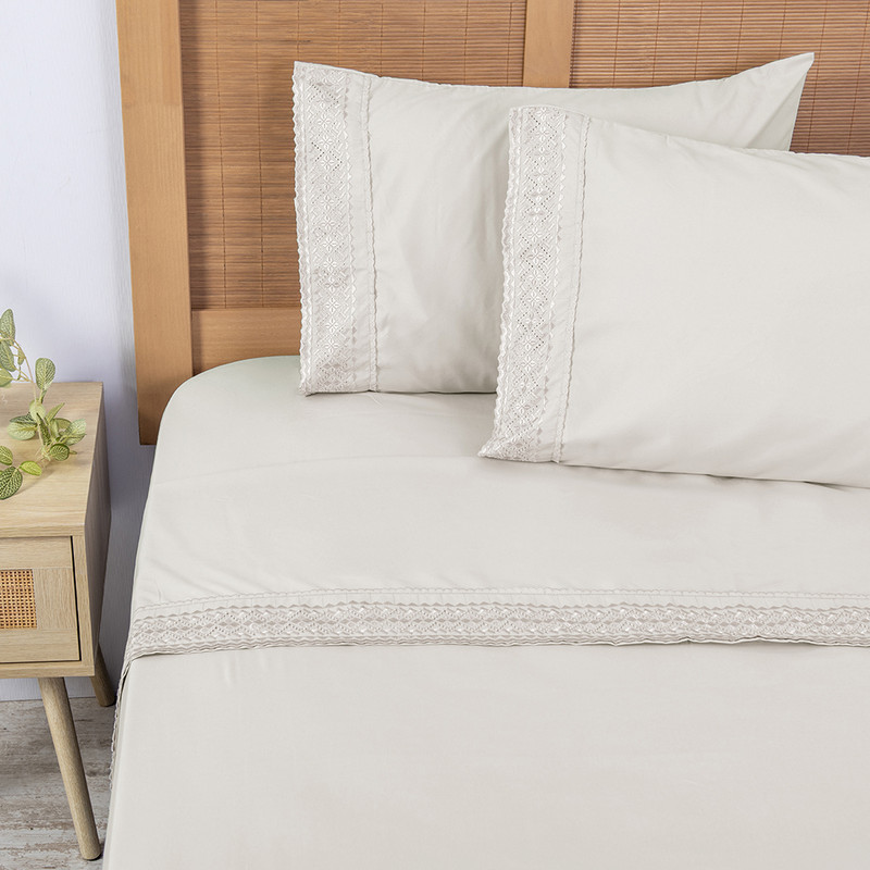 SÁBANAS PLUMETTI 2 PLAZAS BEIGE BRODERIE BORDADA - 1