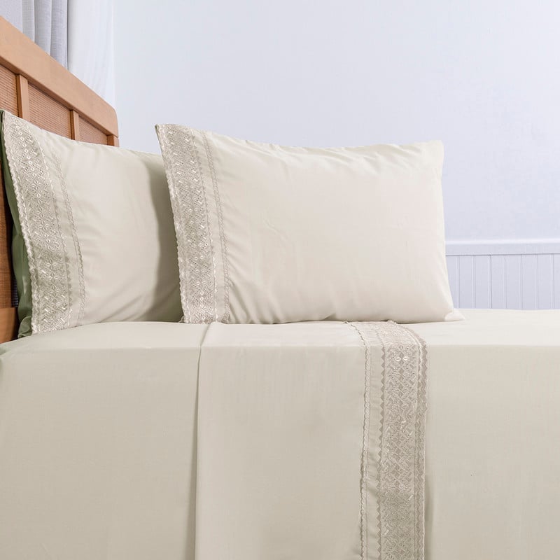 SÁBANAS PLUMETTI 2 PLAZAS BEIGE BRODERIE BORDADA - 3