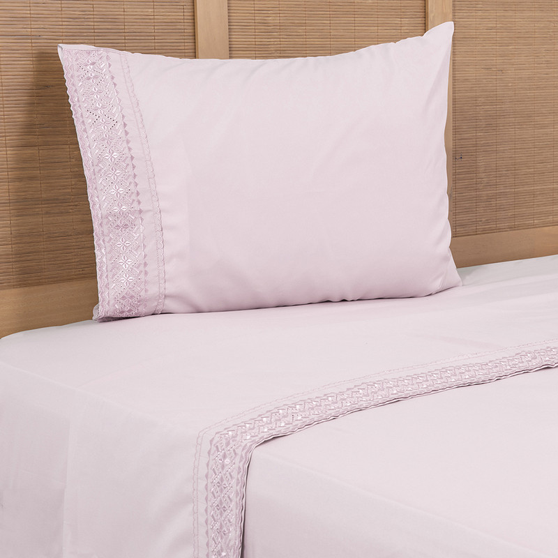 SABANA BORDADA BRODERIE 1.5 PLAZAS ROSADO - 1