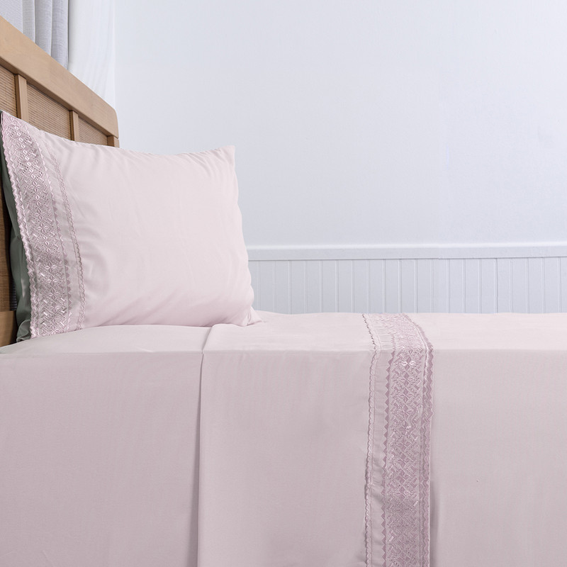 SABANA BORDADA BRODERIE 1.5 PLAZAS ROSADO - 2