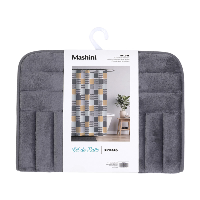 SET CORTINA+PISO BAÑO 3 PIEZAS MASHINI JULIE - 3