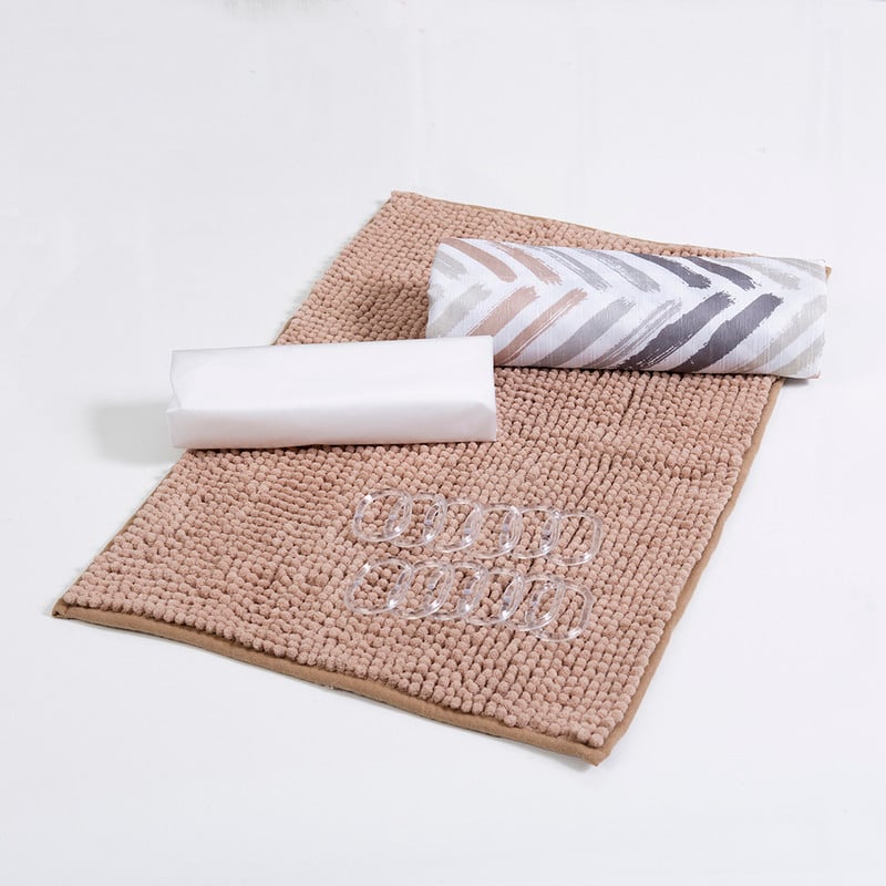 SET CORTINA BAÑO 4 PIEZAS CAJA MASHINI RONGO - 1