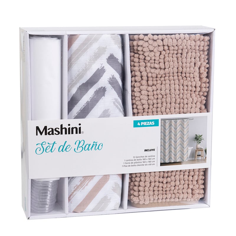 SET CORTINA BAÑO 4 PIEZAS CAJA MASHINI RONGO - 3
