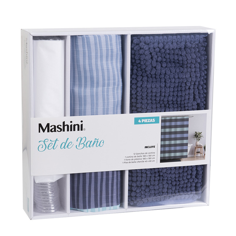 SET CORTINA BAÑO 4 PIEZAS CAJA MASHINI BUSIA - 3